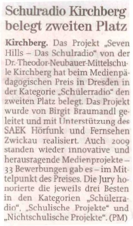 Zeitungsartikel: Schulradio belegt 2. Platz